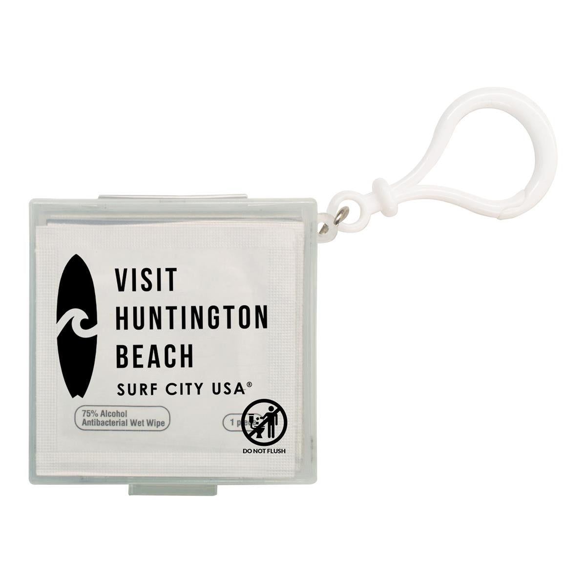 Individual Wet Wipes in Square Plastic Container & Carabiner