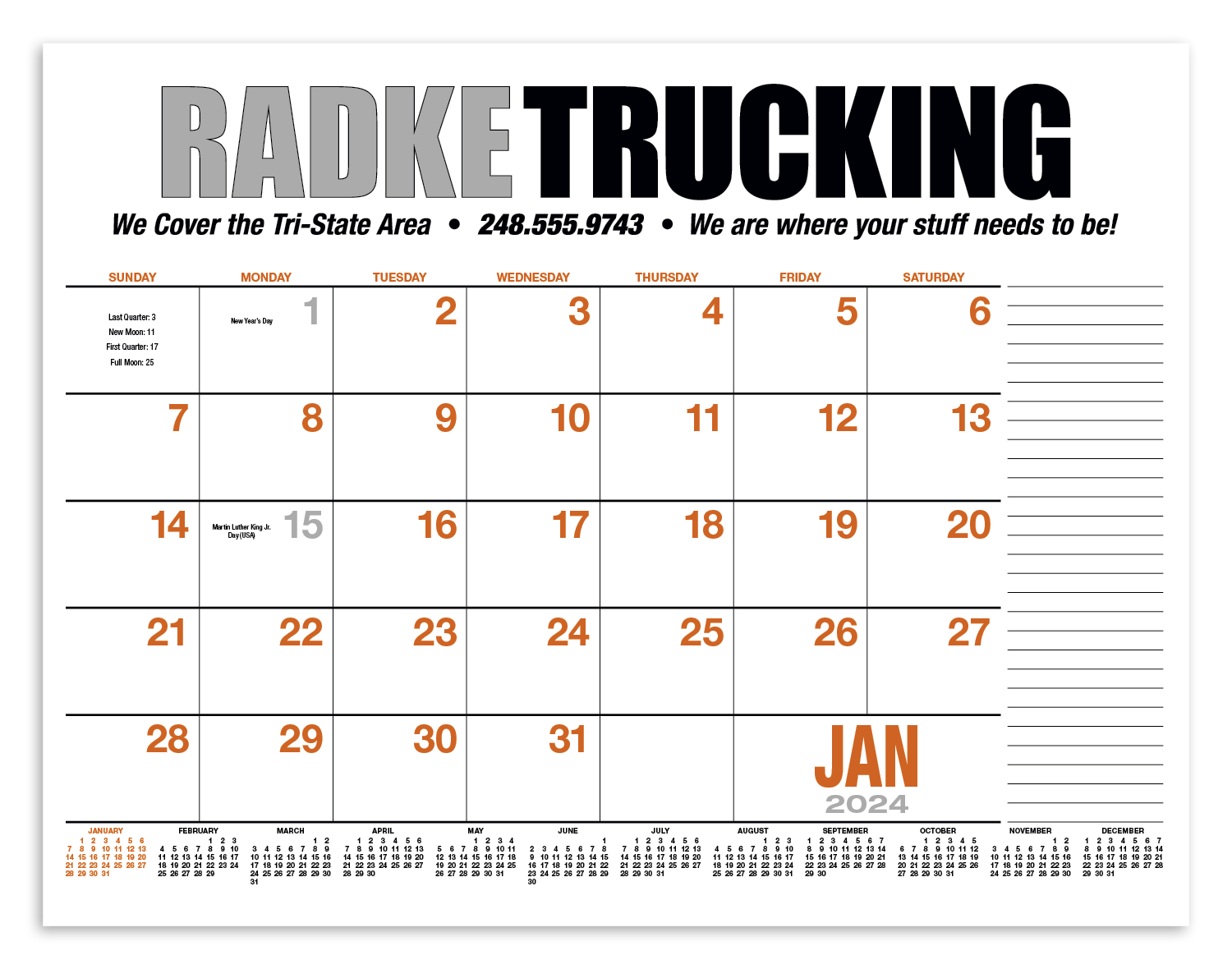 13-Month Desk Pad Calendar