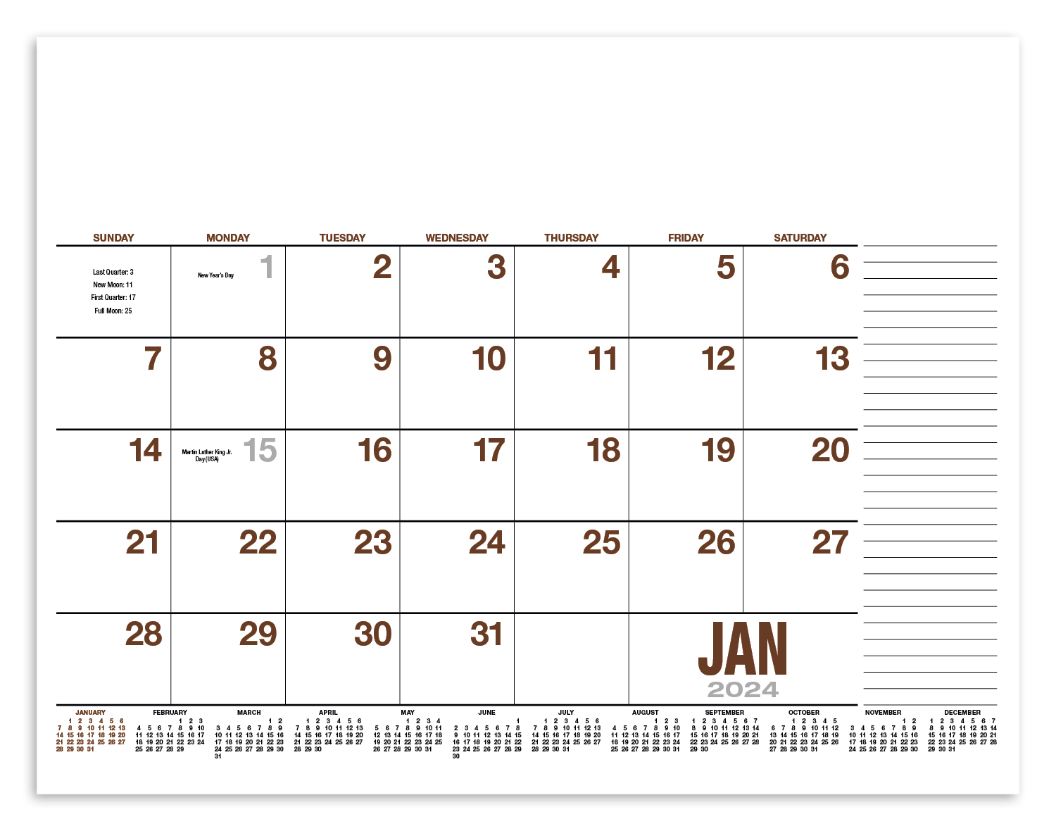 13-Month Desk Pad Calendar