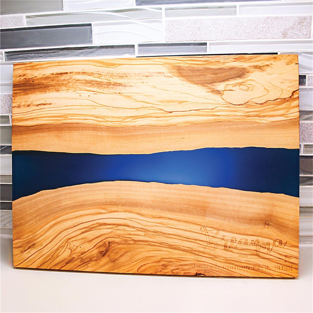 Olive Wood & Blue Resin Serving Cutting Board