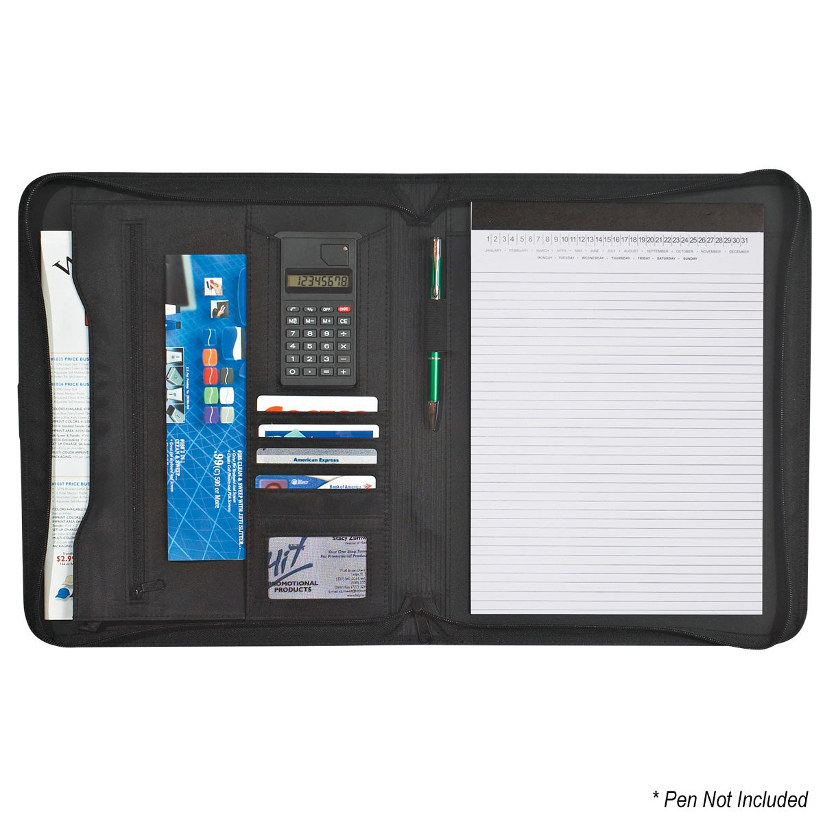 Pebble Grain Zippered Portfolio With Calculator