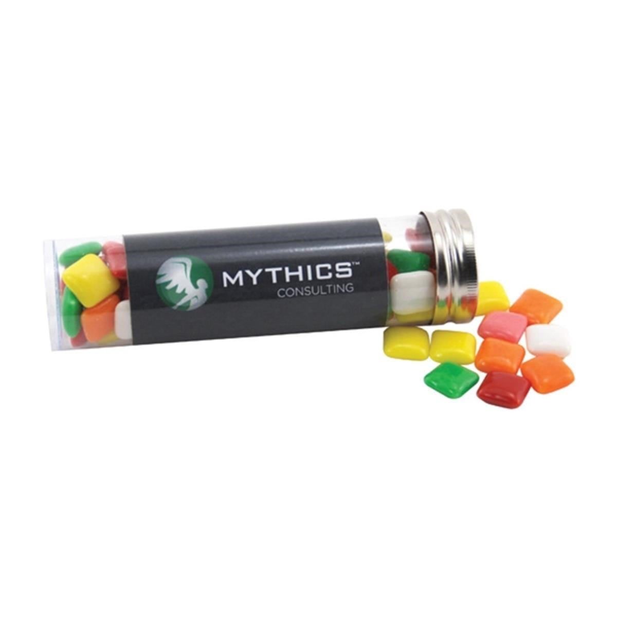 Mini Chicklets Gum in a 5  inch Plastic Tube with Metal Cap